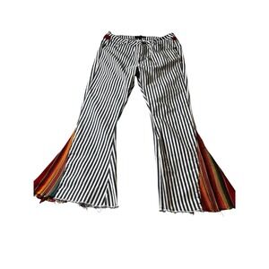 L&B Lucky & Blessed Serape Stripe Flare Jeans Black White Western Boho 16 READ